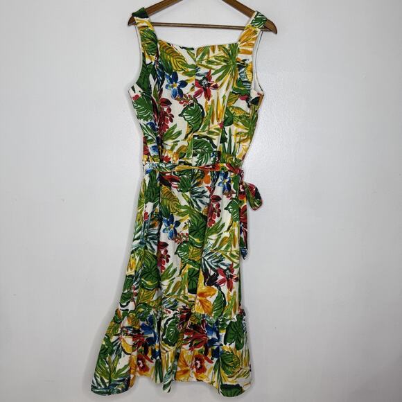 Donna Ricco Dress Womens 14 Multicolor Floral Belted Sleeveless Midi Summer - Picture 5 of 7